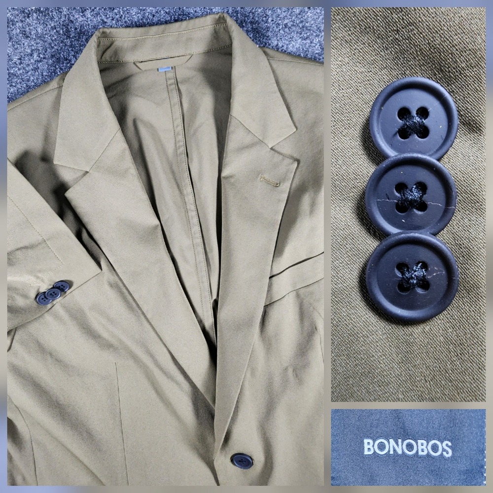NWOT Bonobos Blazer Mens 42S Olive Brown Slim Fit Unlined Tech Nylon Blend